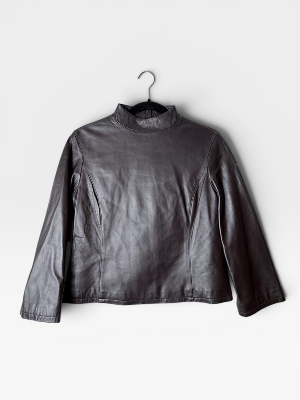 Etcetera Genuine Leather Top Size 4 Long sleeve Collar Cropped (NOTE FLAWS) (I)